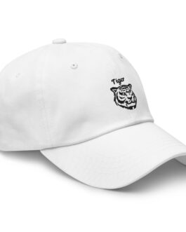 White Cap with Black Embroidered Tiger