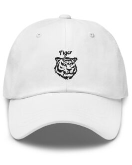 White Cap with Black Embroidered Tiger