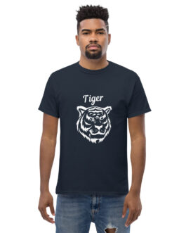 Men’s Heavyweight Tee | Blue Tee with White Tiger