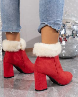 New Plaid Print Plush Ankle Boots Winter Fashoin Square Heel Suede Boots Women Casual Versatile Shoes Autumn And Winter