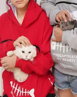 Women Hoodie Sweatshirt With Cat Pet Pocket Design Long Sleeve Sweater Cat Outfit